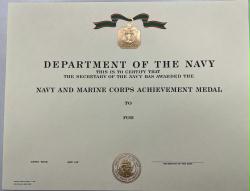 Navy and Marine Corps Achievement Medal Certificate
